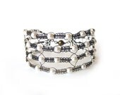 White Pearl Bracelet Cuff - Oxidized Sterling Silver Magentic Macrame Friendship Bracelet - One of a Kind - Tagt