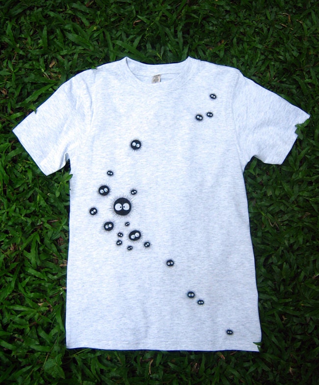 Spirited Away Totoro soot sprites T Shirt Cotton 3 light chocolate chip gray grey Size S M L 2XL
