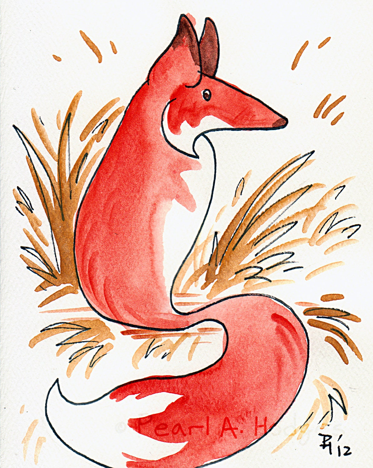 Fall Fox - Original Watercolor Blank Greeting Card