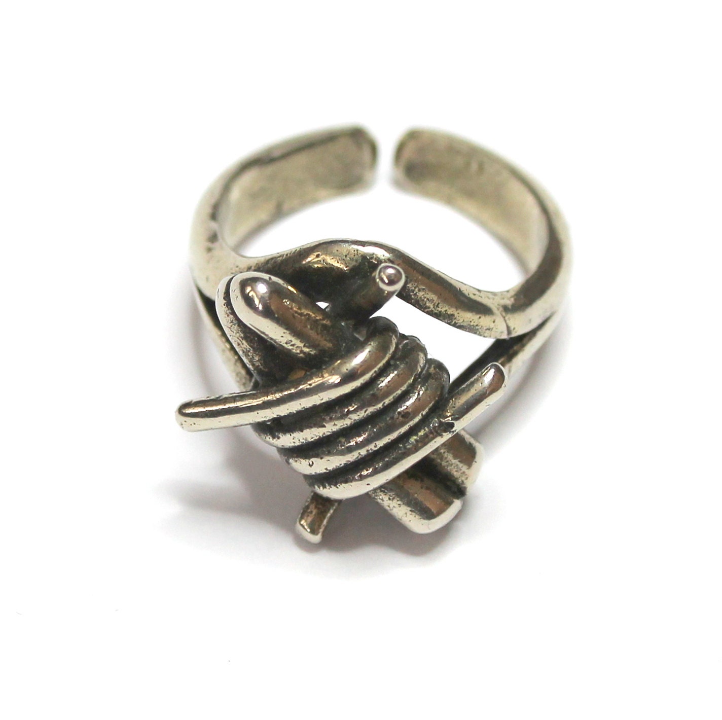 Barbed Wire Ring in Solid White Bronze Unisex Ring Gothic Punk Rocker Ring