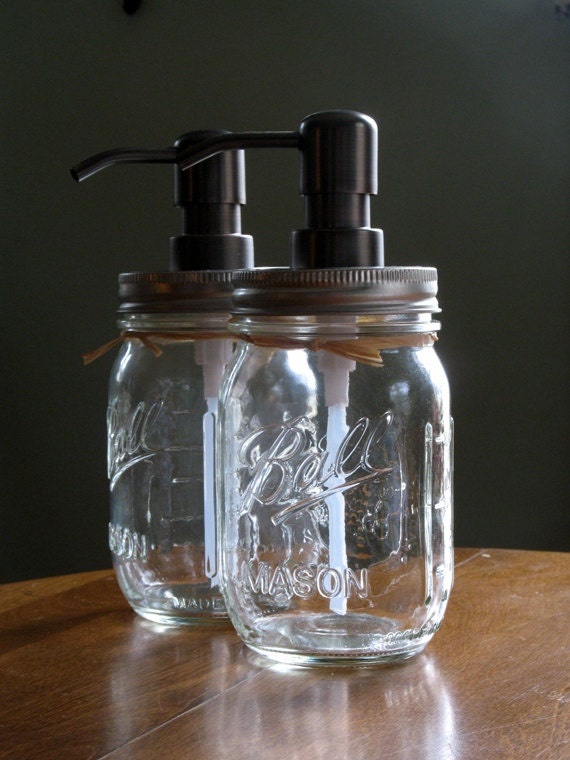 Mason Jar soap dispenser with metal pump. New Pint Ball mason/canning Jars a modern twist to country decor