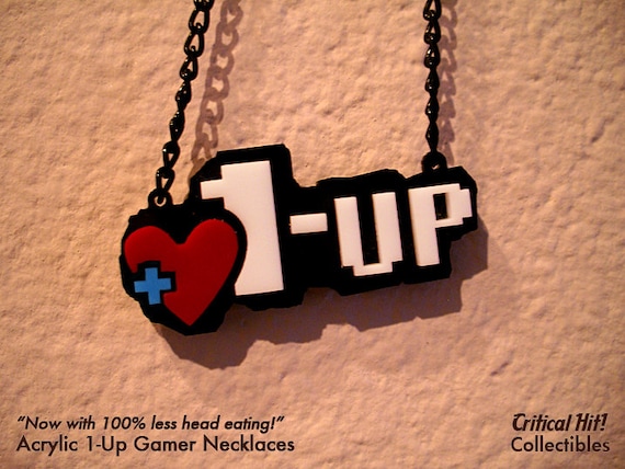 Acrylic 1-Up Necklace - Video Game Jewelry geek pendant retro zelda mario life