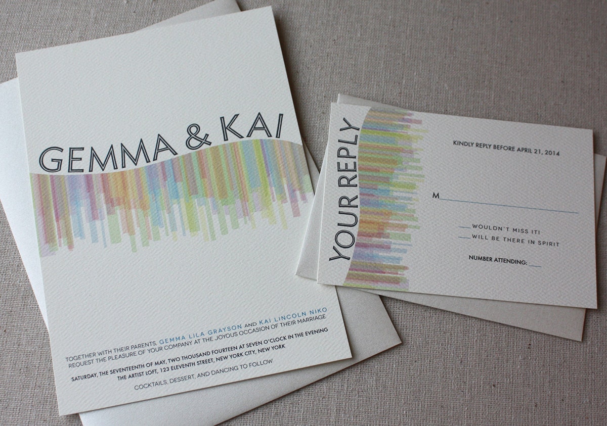 Modern Abstract Wedding Invitation Suite, the Gemma, 50 sets, made of green, eco-friendly materials