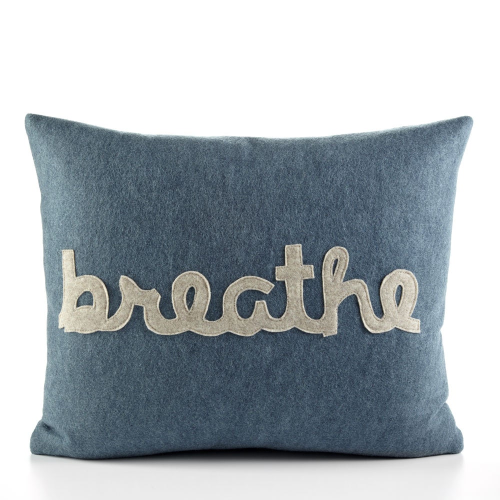 BREATHE - recycled felt applique pillow 14" x 18" - more colors available