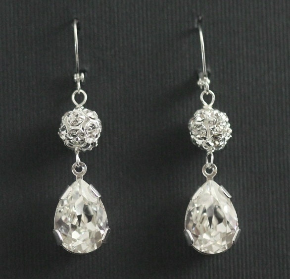 Bridal Rhinestone Earrings -- Vintage Bridal Jewelry, Bridesmaid Earrings, Swarovski Crystal Rhinestones, Silver, Drops -- SPARKLE DROP
