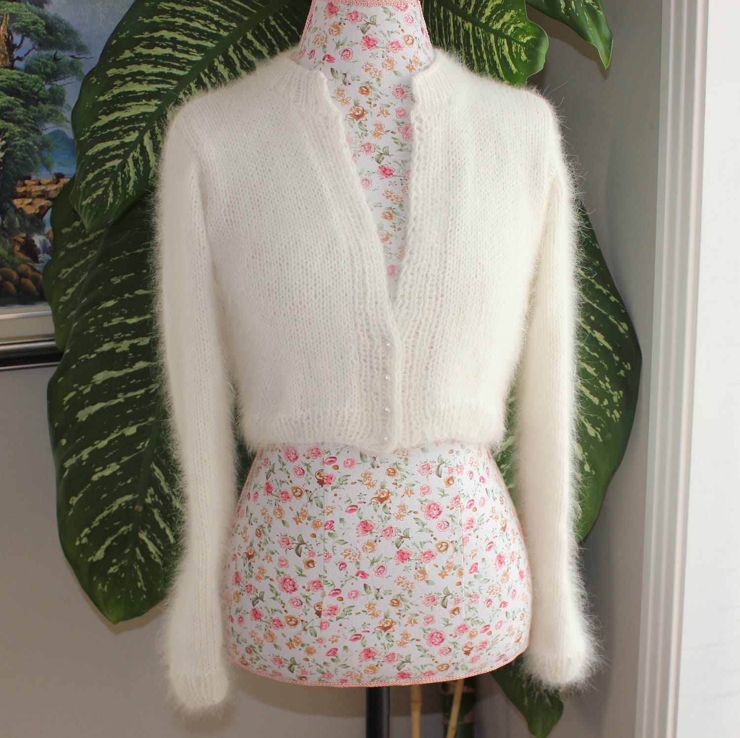 Ready to ship - HANDMADE Ivory Kate Middleton Angora Bolero hand knitted 100 percent angora/ bridal bolero/ Size EXTRA SMALL