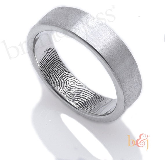6mm Sterling Silver Custom Fingerprint Wedding/Commitment Band with Single Fingertip Whorl Print on the Inside