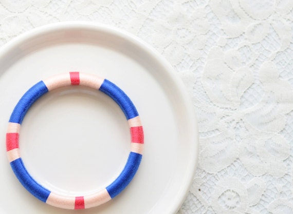Schiaparelli Pink. Cobalt Blue. Magenta. Colorblocked Thread Bangle Bracelet - no. 502C