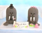 Wedding cake toppers Walruses - personalized - with base and banner