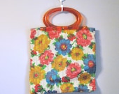 1960s Floral Bag with Lucite Handles/ Square Retro Flower Tote