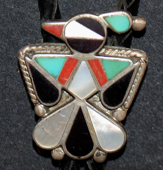 Vintage ZUNI Native American Indian sterling silver Bolo