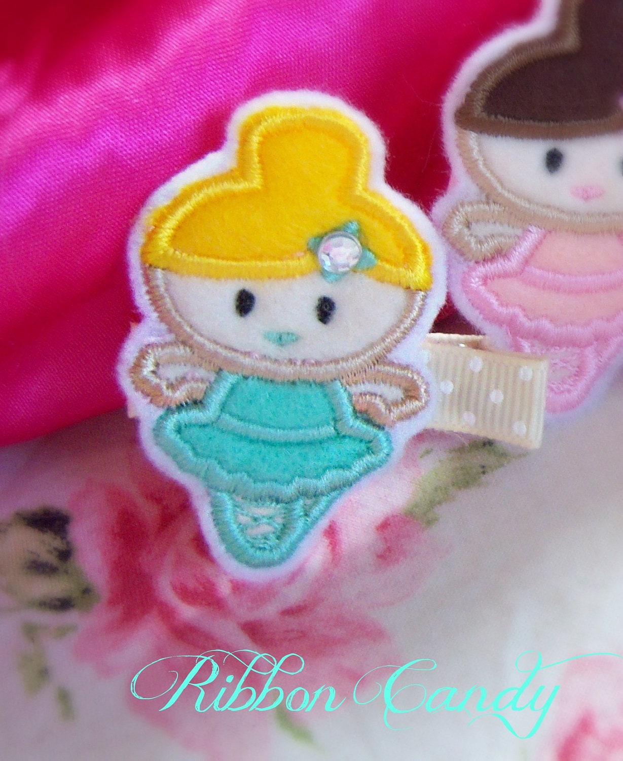 Ballerina Hair Clip in Felt - Blonde in Aqua - non slip - Tiny Ballet Dancer - Ballerina Birthday - sparkle