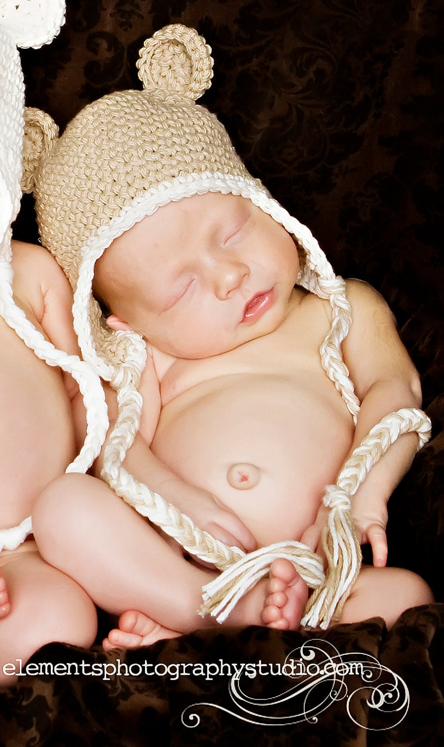 Baby Bear hat, Tan Bear earflap beanie, Baby boy hat 12-24 months