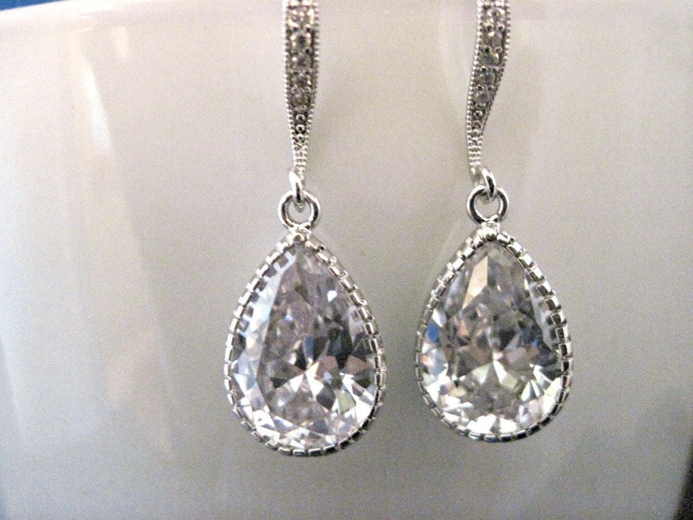 Bridal Jewelry Cubic Zirconia Teardrop Wedding Earrings