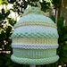 Hand Knit Baby Hat Pale Green And Yellow Special Fun Topper
