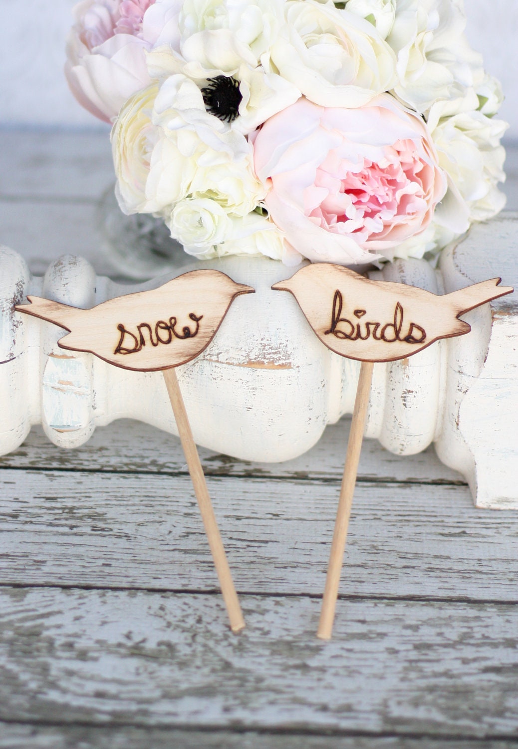 Snow Birds Christmas Wedding Rustic Cake Cupcake Toppers