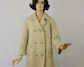 Vintage 60s 3/4 Boucle Wool Dress Coat Double Breasted w Rhinestone Buttons