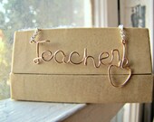 Teacher Necklace- Wire Word Necklace- Teacher's Gift Necklace- Apple Necklace- Personalized Necklace