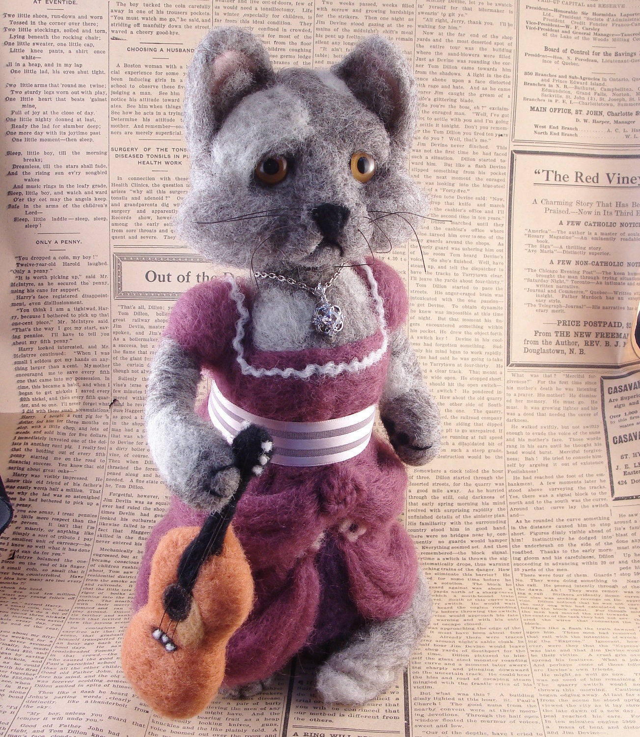 Victoria Cat - Needle felted Wool One-of-a-kind Soft Sculpture by McBrideHouse