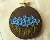 Blue and Brown Floral Embroidery Hoop Wall Decor