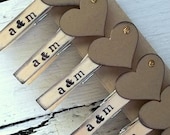 Custom clothespin magnet escort card holder, wedding favors, monogram heart  rustic set 10