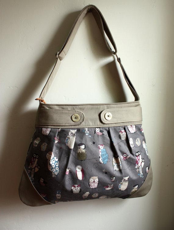 Owl print Handbag//Purse// Diaper bag in Cotton --Made to Order---
