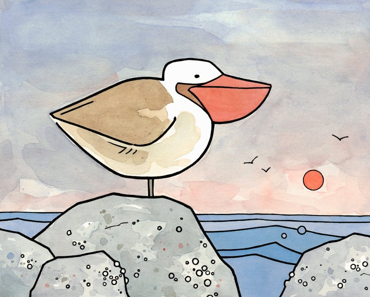 Pelican art print 8x10 - Wildlife Bird Charity Donation - studiotuesday