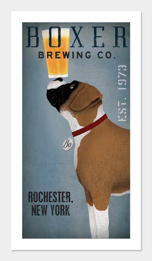 Made to Order - BOXER  Dog Brewing Company graphic art giclee print 12x24 inches SIGNED