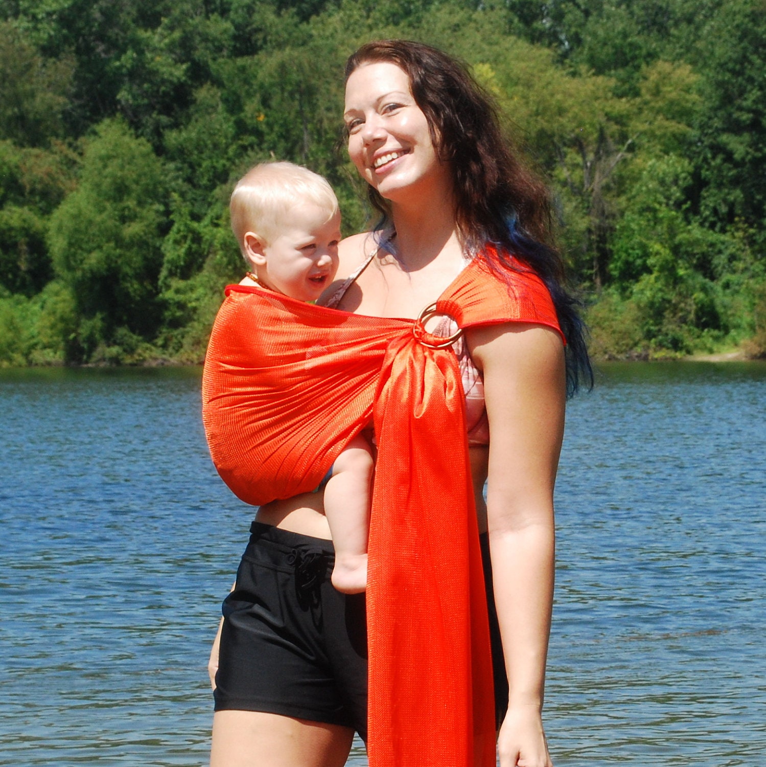 Ring Sling Baby Carrier Water Mesh Shimmery Orange Water Baby for Pools, Beach Vacation, Shower - Made to Order