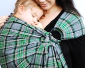 Baby Carrier Ring Sling -Mad About Plaid- Green and Black Pleated - Made to Order in Standard or Petite length