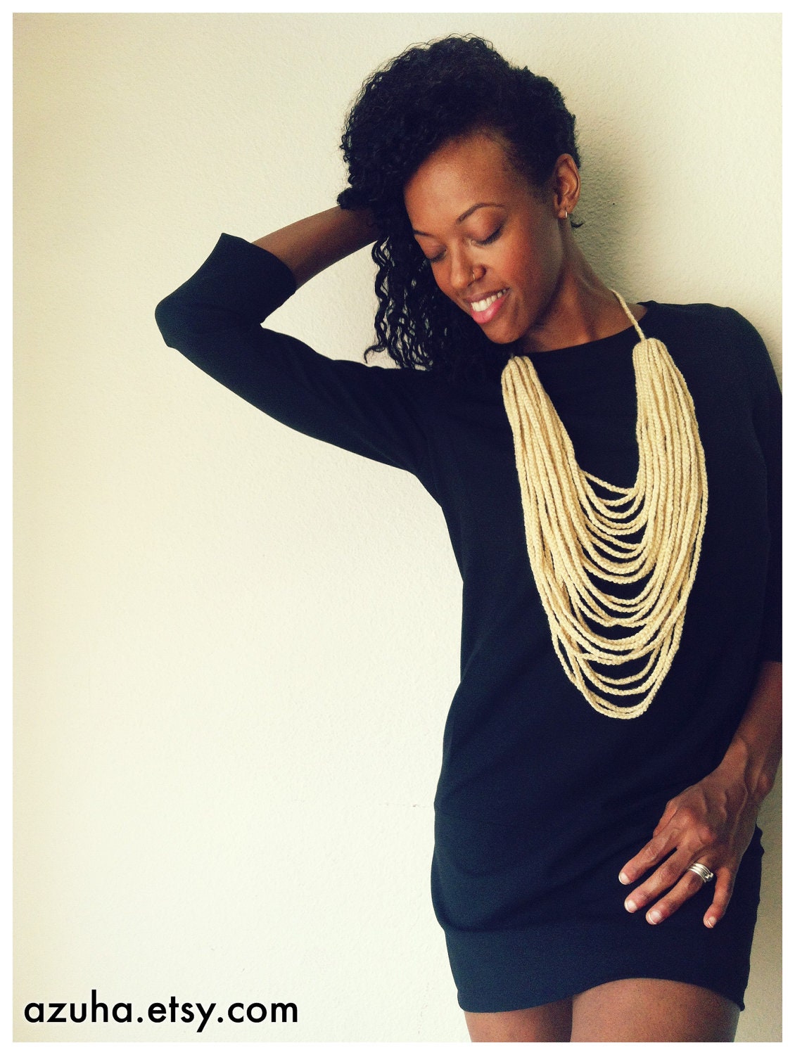 PROSPERITY---crocheted chain fiber necklace in "vanilla"