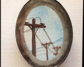 telephone wires-tiny-water color paintings-necklace-original painting-steampunk-ooak