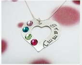 SALE -Hand Stamped Eternity Heart Washer Necklace - Grandmother Grammy Mother Mommy Mom Necklace - Personalized Sterling Silver