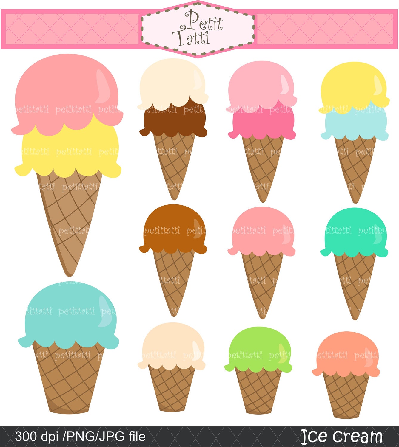 ice cream clip art , Digital clip art  for all use, ice cream cafe clip art 2 , chocolate, strawberry, vanilla