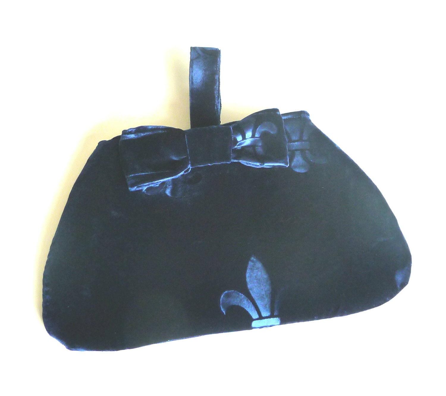Midnight Blue - Sapphire - Velvet - Handbag - Clutch - 1920s - Gatsby - Fleur de Lis - Bow - Handmade - ooak - Original - Glamour