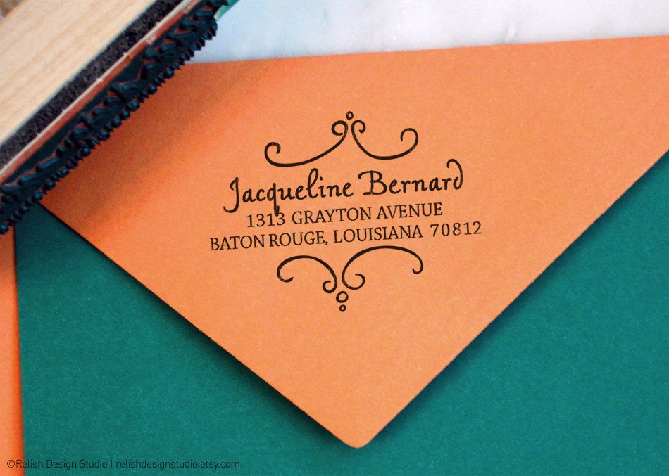 Curly Frame Calligraphy Personalized Rubber Address Stamp-120