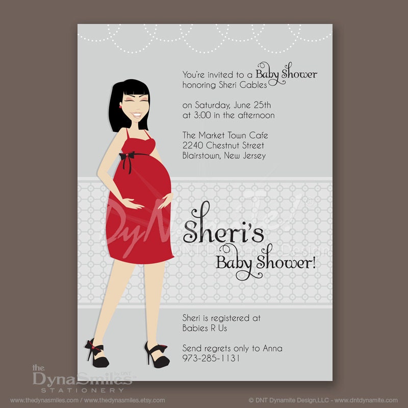 Pregnant Diva - Baby Shower Invitation - Asian Inspired - Bangs Cut Hair Style