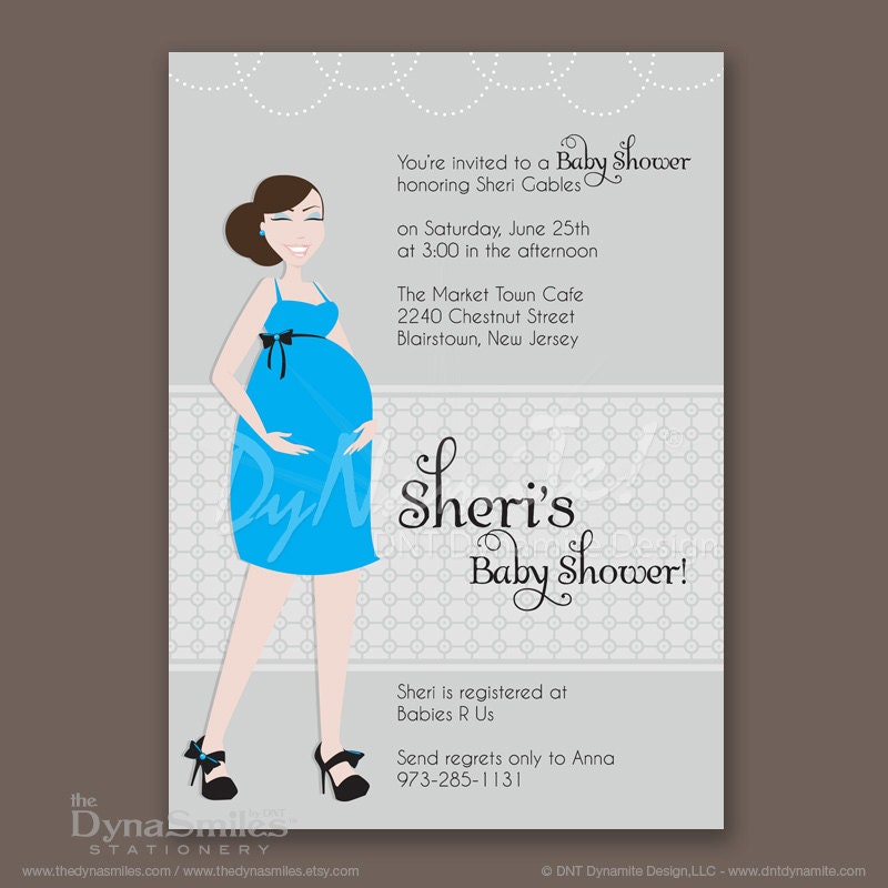 Pregnant Diva - Baby Shower Invitation - Bun or Pinned Ponytail Hair Style