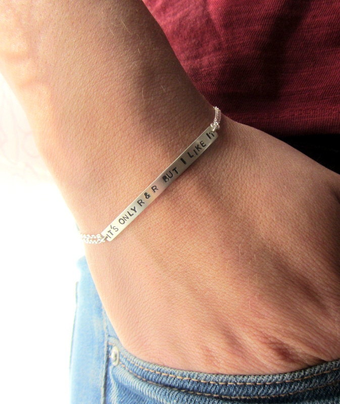 Personalized bar sterling silver chain bracelet, Rock and Roll, Rolling Stones song, custom jewelry