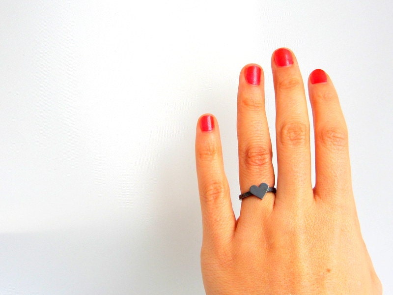 Oxidized Sterling silver heart ring, love anniversary gift, bridesmaid, wedding