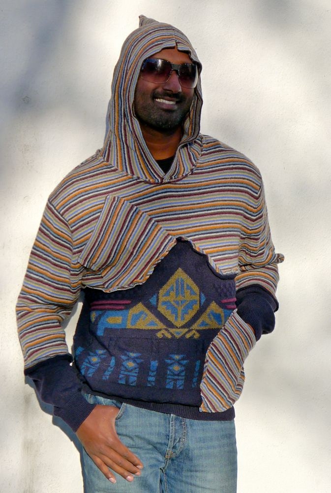 Stripey Multicolored Upcycled Mens Hoody Sweater Made in England UK