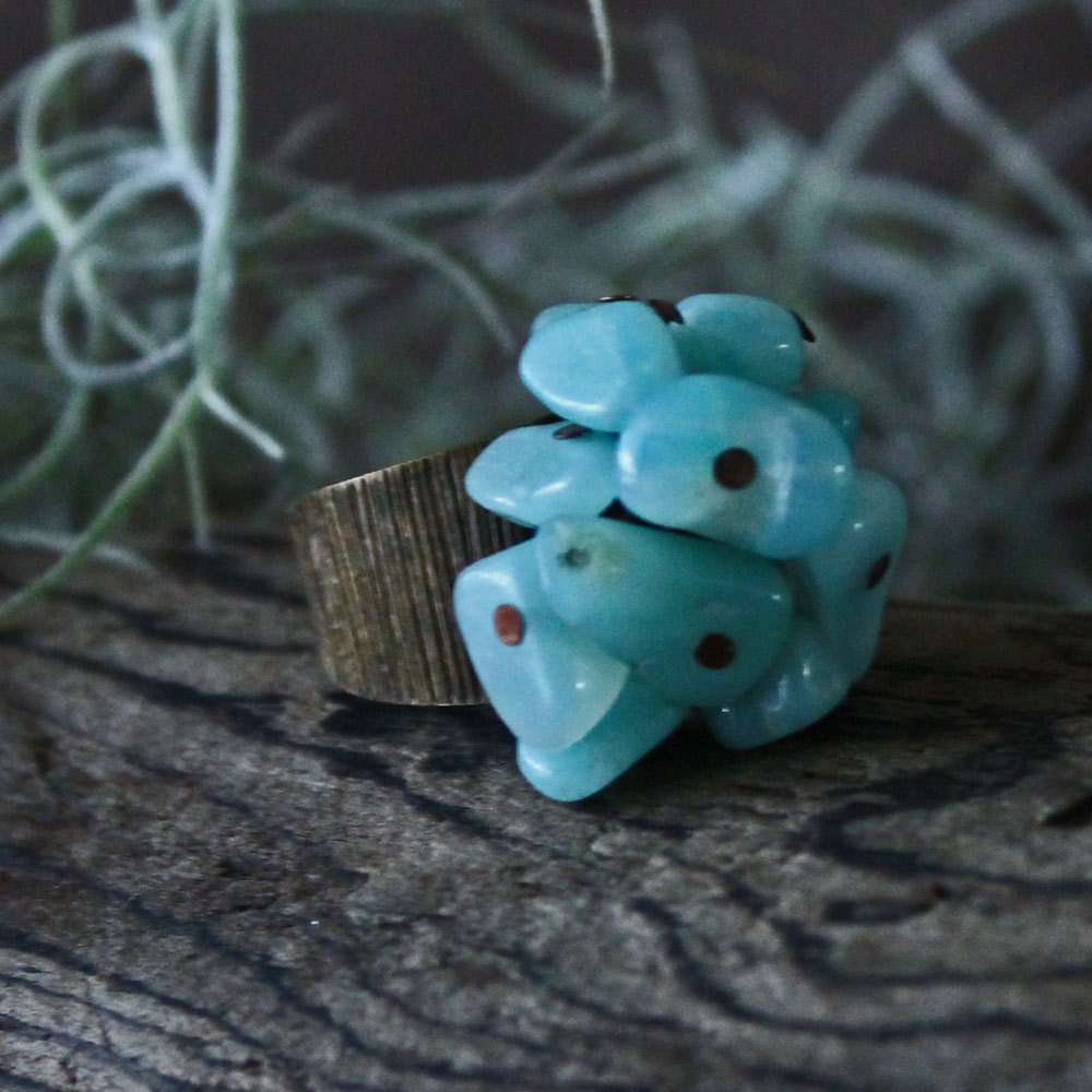 Ring Amazonite Gemstone Cluster Adjustable: "Skies So Blue" Cocktail Statement