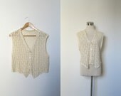 Crochet Vest / Vintage Cream Slouchy Vest / Open Weave (medium large)