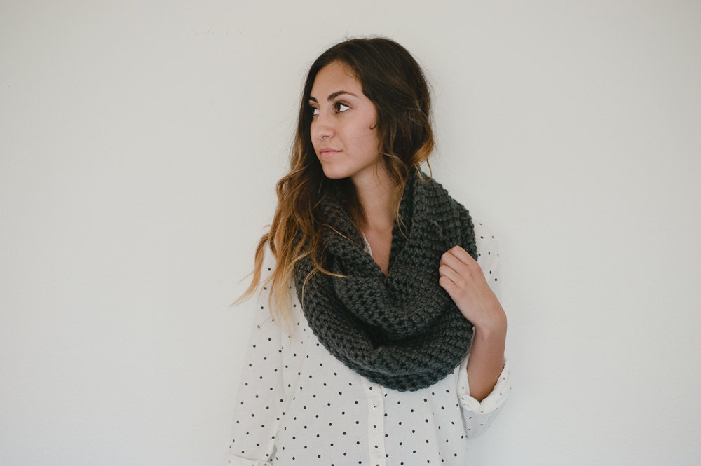 Gray infinity scarf, gray scarf, gray chunky scarf, dark gray, granite, crochet, spring, fall, winter, circle scarf, loop scarf