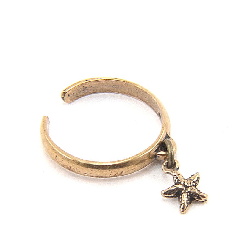 Dangle Star Fish Charm Ring -  Starfish Ring Adjustable