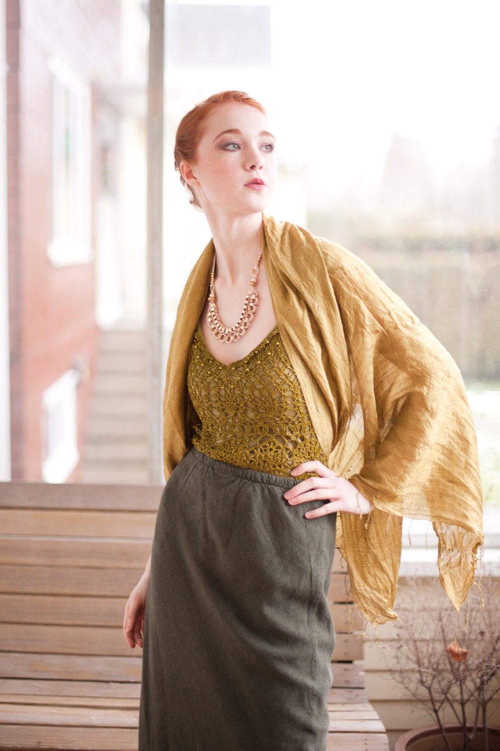 S A L E Apple Green Metallic Crochet Beaded Tank (Xs/S)