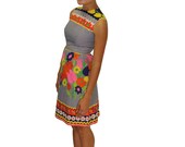 Fantastic Vintage Dress Houndstooth and Floral Print Sleeveless 1960s
