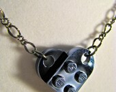 Dark Blue Hue Chrome Brick Heart Necklace