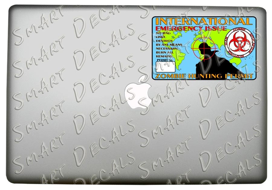 Zombie Hunting Permit Vinyl Decal Sticker Studio Apocalypse Walking Dead Zombies