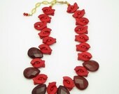 CALIENTE /Statement Necklace.Chunky.Red.Teardrop.Bib/